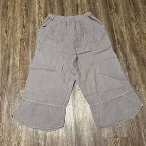 Match Point Wide Leg Cropped Pants Women's L Linen Pull On Gray Spring Fashion